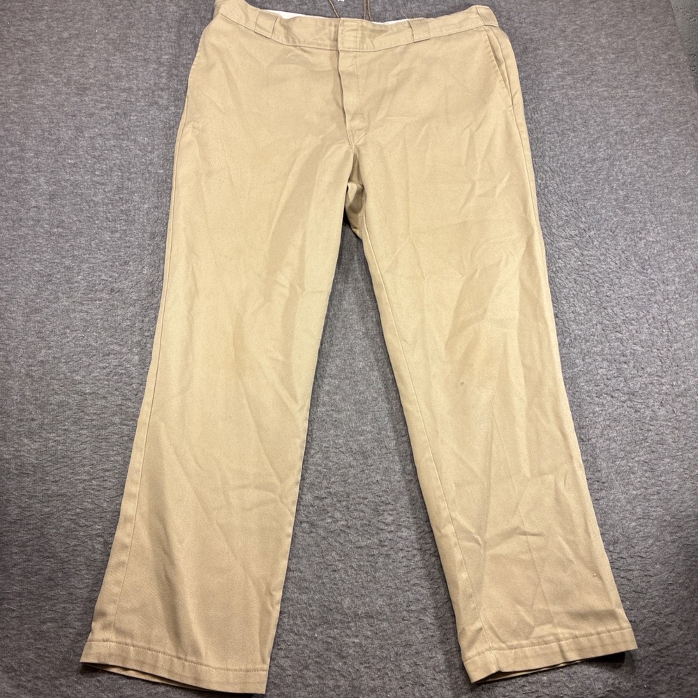 Dickies 874 Original Fit Flex Work Pants Mens 38x29 Khaki Tan Distressed Utility